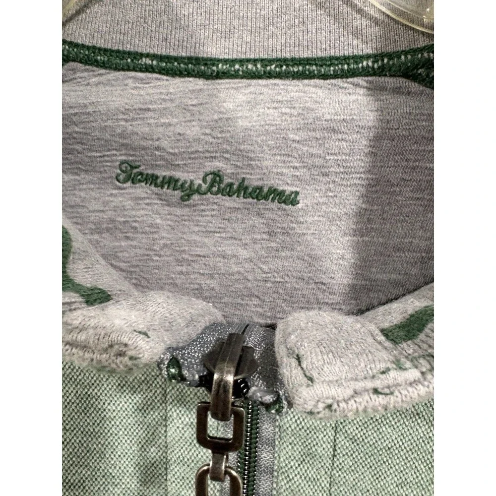 Tommy Bahama Men’s Quarter Zip Pullover Green Gray Long Sleeve Golf Sweater